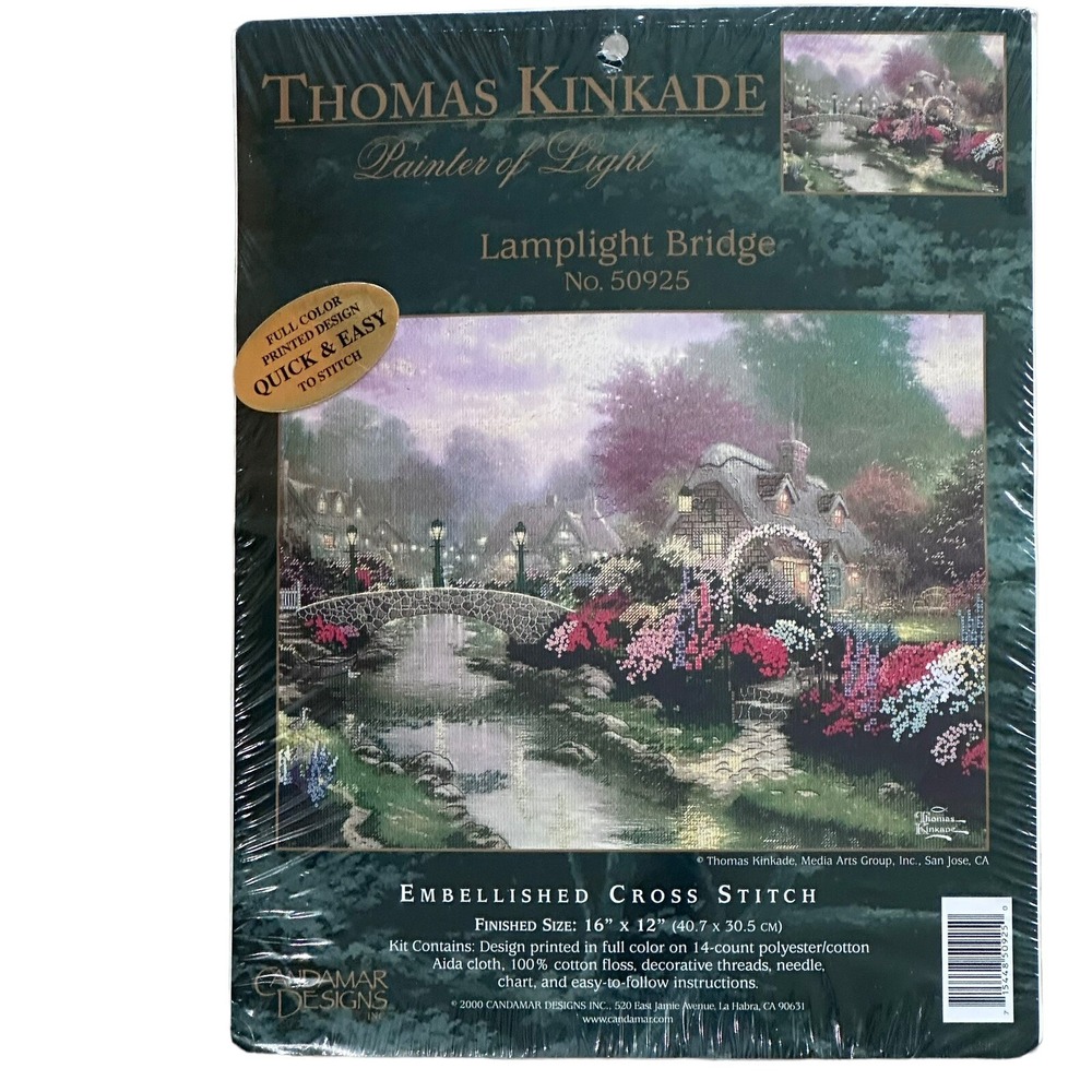 Thomas Kinkade‎ Christmas Crosstitch Kit Lamplight House Bridge Snow House VTG